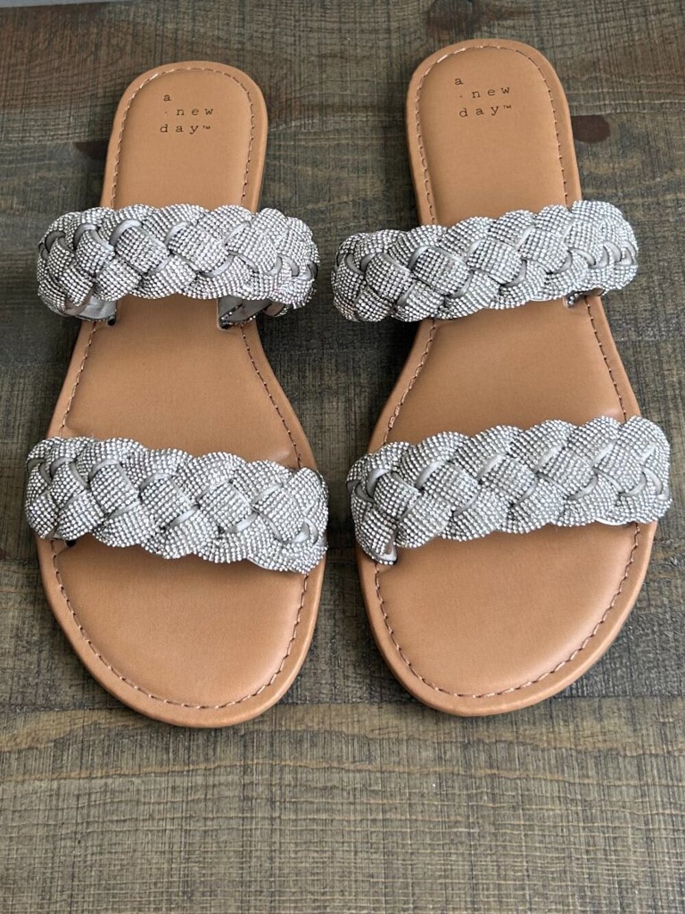 A New Day Braided Silver Rhinestone Flat Slide